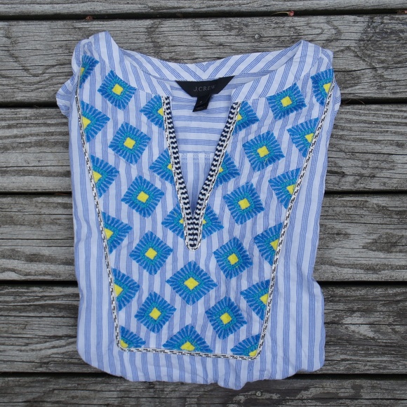 J. Crew Tops - J. crew blue and white striped shirt size 2